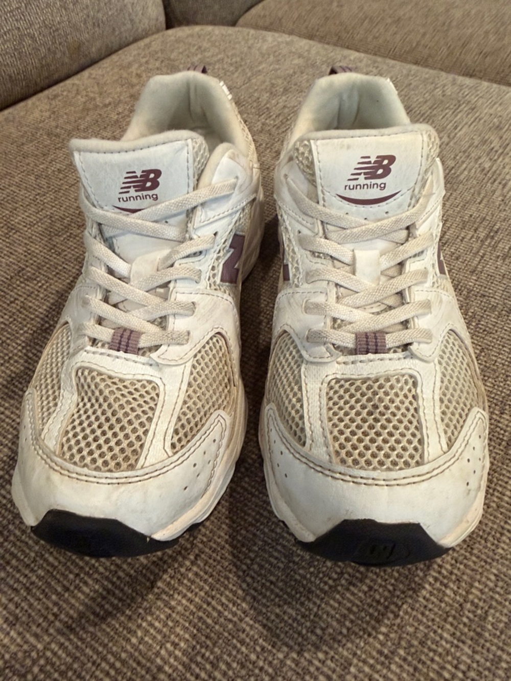 Kids New Balance White Sneakers with Mauve Accents